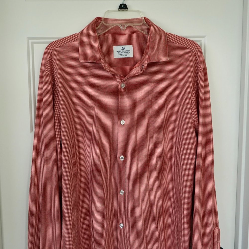 Mizzen+Main XL Trim Fit Men's Shirt Long Sleeve Red Check Spinnaker Wicking
